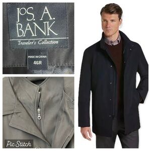 New!Jos A Bank Traveler's Collection Rain
Coat Trench Coat Black 46R